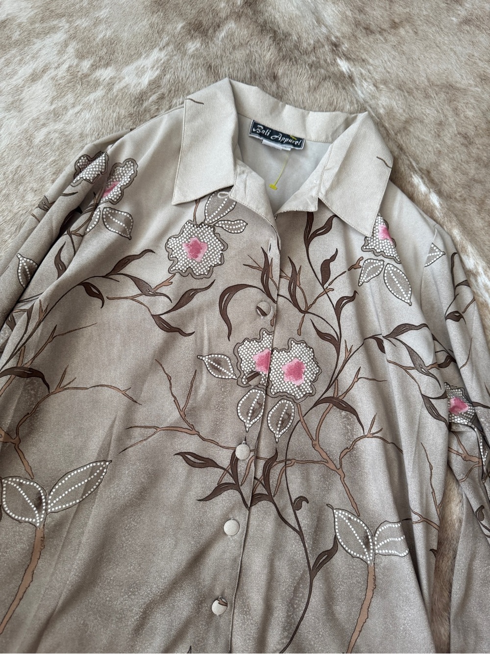 Taupe Floral Button-Front Jacket with Pink Accents